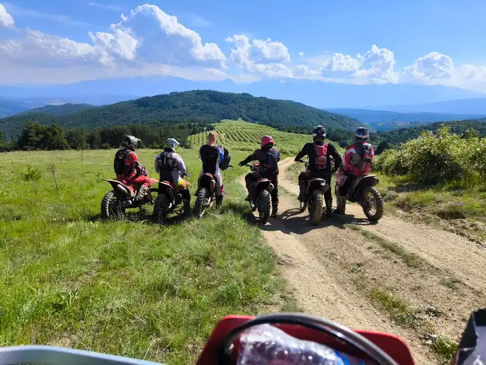 Off-road riding on a rocky mountain climb above Bansko