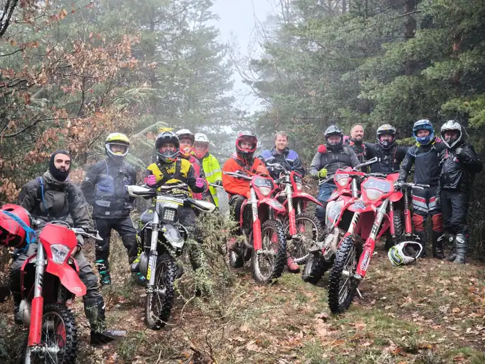 Group resting with Pirin Mountains scenery behind